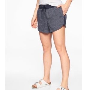 Athleta | Linen Navy Blue White Stripe Beachside Bali Shorts